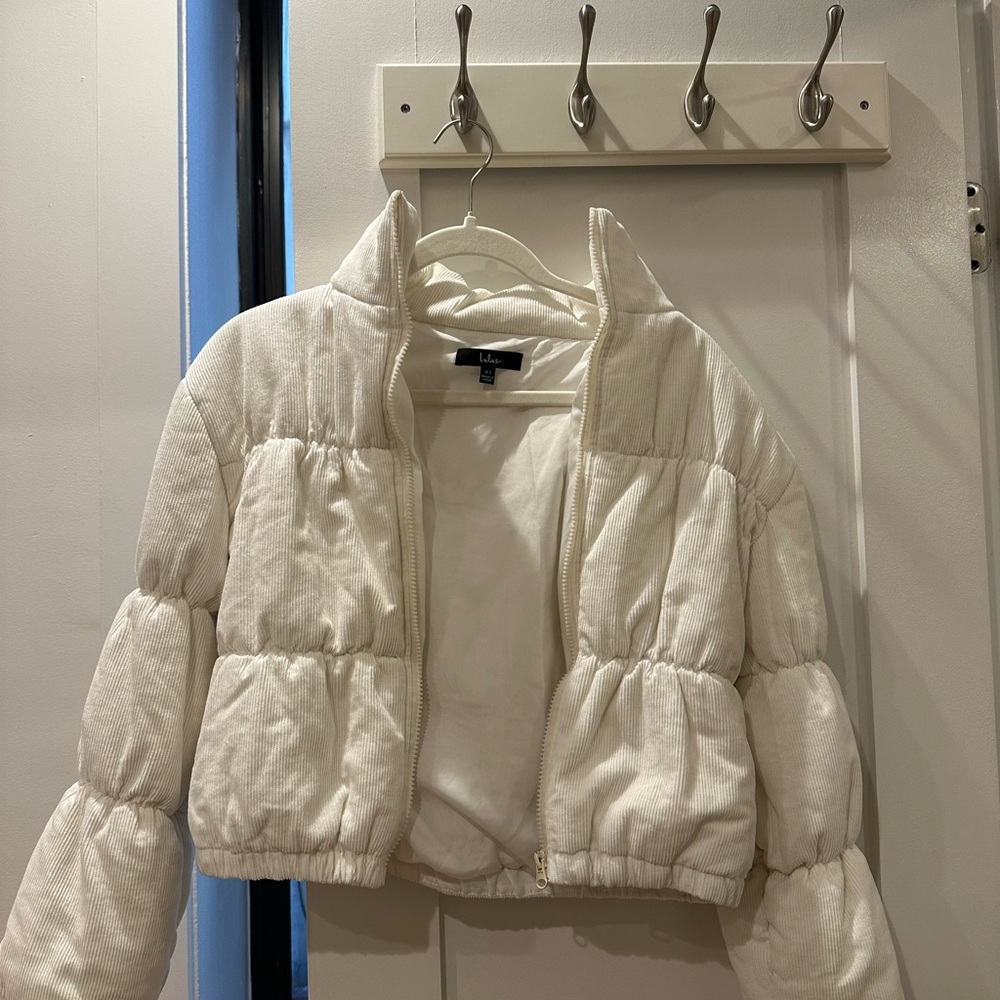Lulus ivory white cotton corduroy puffer jacket XS